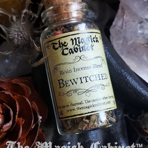 Bewitched Incense for your Magick and Witchcraft Rituals, Hand blended natural resin incense in a Glass Bottle with a Cork. Witch Approved. image 1