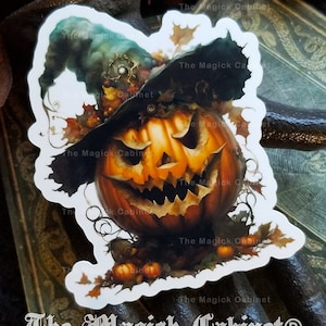 Jack-O-Lantern Witch Vinyl Sticker: Halloween Samhain Art