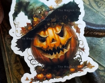 Jack-O-Lantern Witch Halloween Sticker, Art by The Magick Cabinet, Magical Stickers, Fun Samhain Witch Sticker