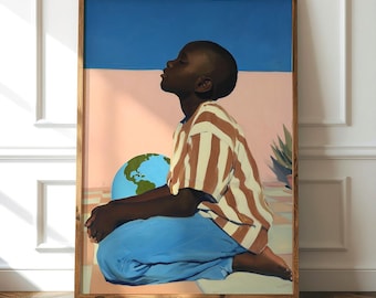 El mundo entero: retrato figurativo moderno, impresión de arte mural contemporáneo, obra de arte digital pictórica