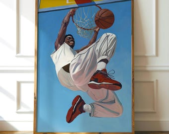 Póster de baloncesto, arte mural deportivo, arte contemporáneo