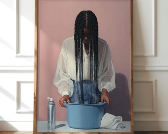 El Sello — Retrato Contemporáneo / Arte Mural Figurativo Moderno / Cabello Negro / Decoración de Retratos Femeninos