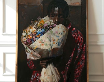 Lámina artística Concrete Rose – Ramo de flores silvestres, arte mural al estilo del hombre negro / Floral melancólico