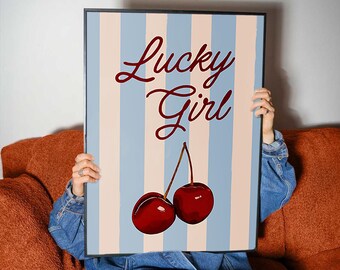 Arte mural gráfico de Lucky Girl / Impresión digital / Manifiesta tu suerte / Cita de afirmación positiva