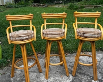 Mid 20th Century Paul Frankl Attributed Bamboo Stools - Set of 3