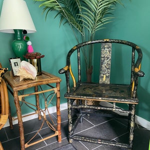 Mid 20th Century Chinese Black Decorated Ming Horseshoe Back Chair