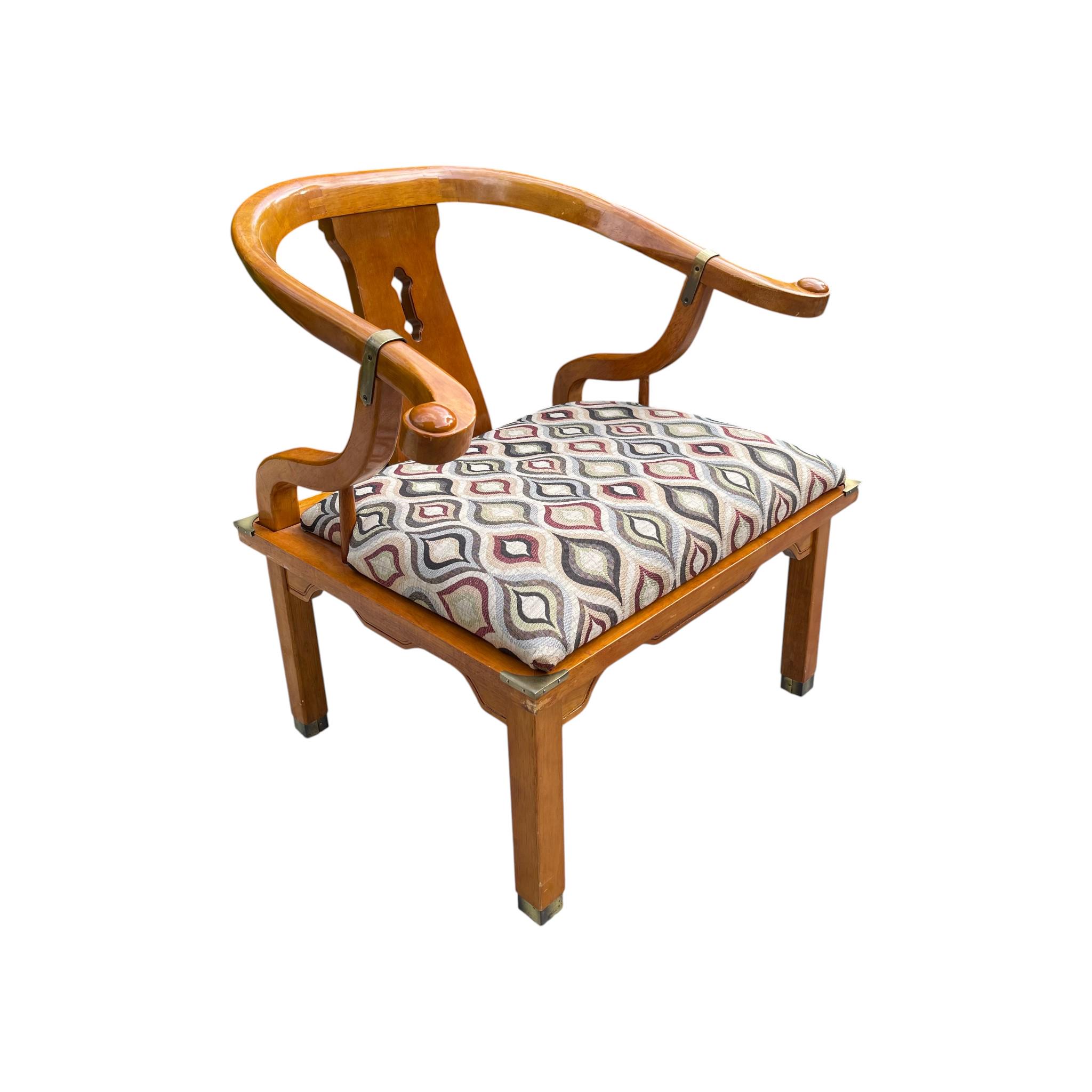 1960s James Mont Style Asian Chinoiserie Ming Horseshoe Chair by
