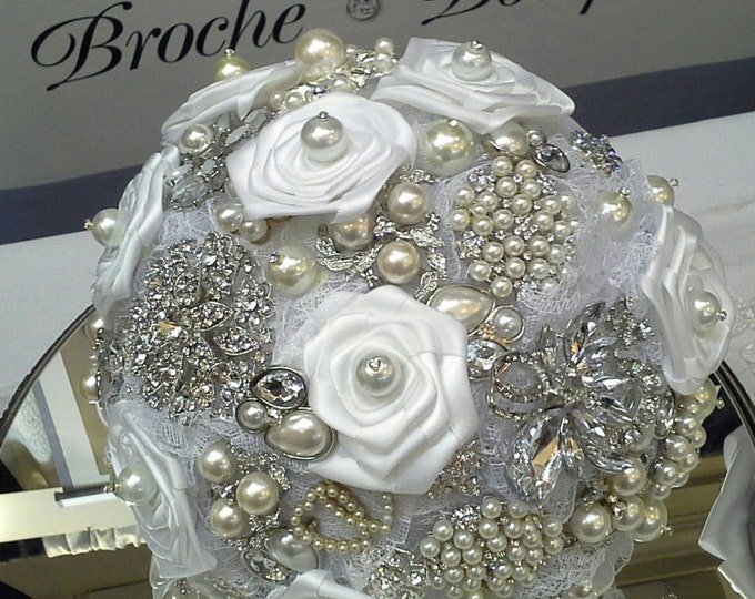 White Satin & Lace Brooch Bouquet