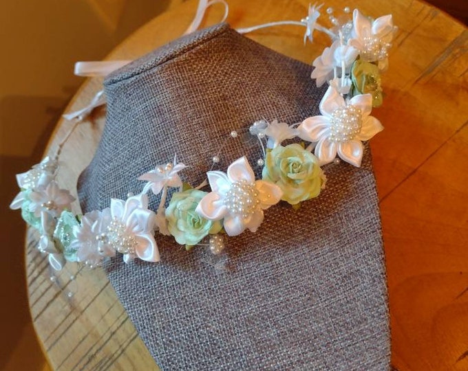 Mint and White Rose floral Crown