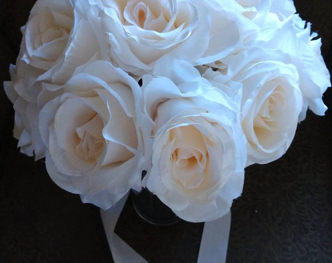 Long Stem Blush Cream Rose Bouquet for Wedding, Quinceanera, First Communion, etc..