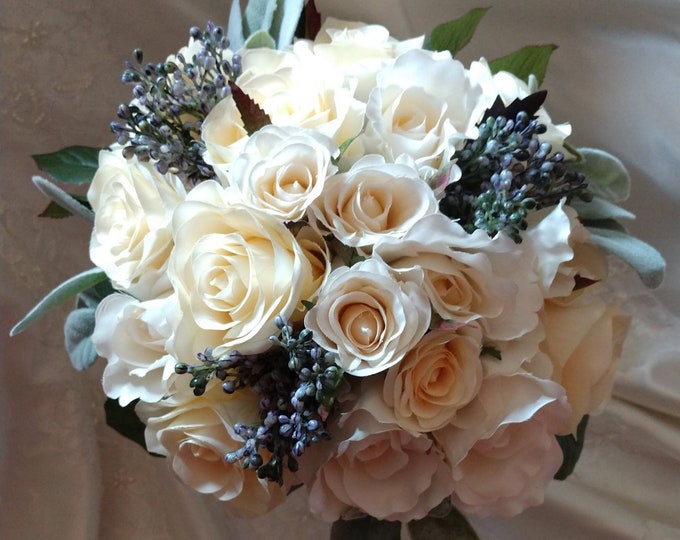 Lovely Ivory Rose Bouquet and Boutonnière