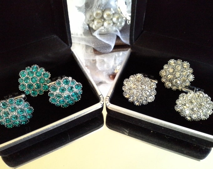 Crystal Cufflinks with Lapel / Tie Pin Set