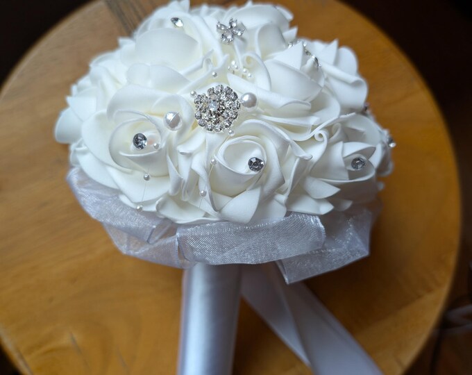 White Rose Bouquets for Bridesmaids, Confirmation, Quinceanera, Prom