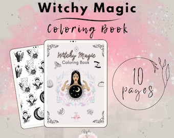 Witchy Magic 10-Page Coloring Book - Printable Coloring Book - Witchy Printable for Adults - Magic Coloring Pages - PDF Digital Download