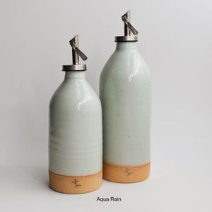 Olive Oil Dispenser Handmade Basic Ceramic Bottle Vinegar salad dressing container Kitchen Storage unglazed Pottery Aqua