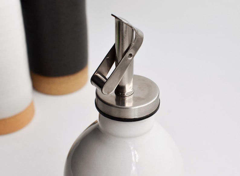 Olive Oil Dispenser Handmade Basic Ceramic Bottle Vinegar salad dressing container Kitchen Storage unglazed Pottery image 8