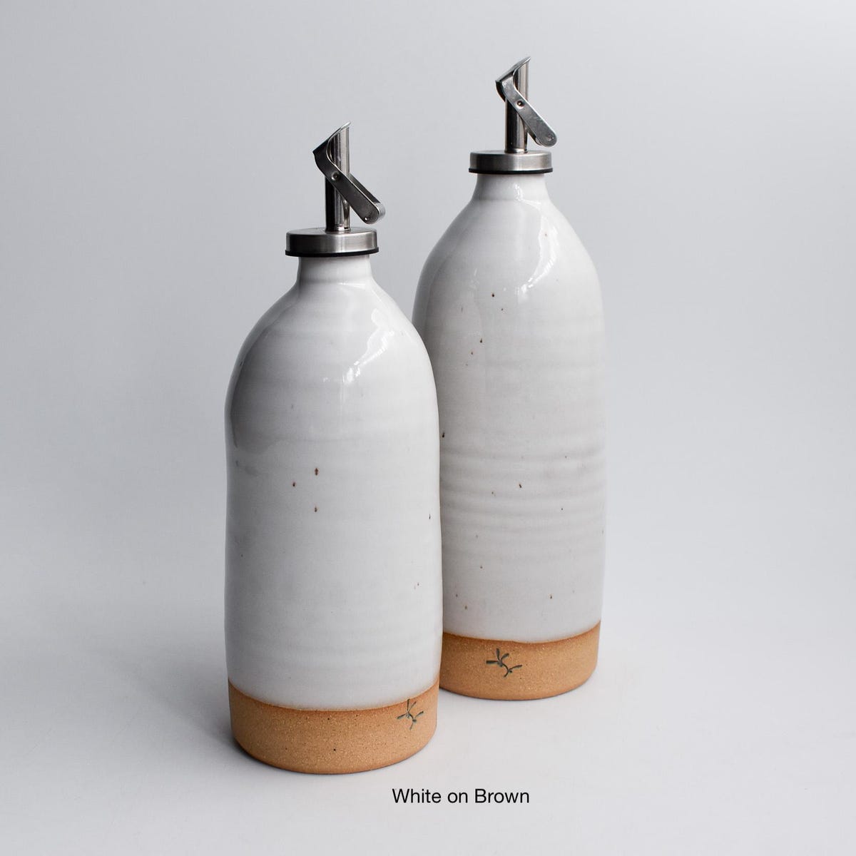(Tall, White on Brown) Olive Oil Cruet. BEST SELLER, Vinegar Cruet, Handmade Pottery, Olive Oil Bottle. Kitchen Styling, Unique Kitchen Storage,gift Idea - Etsy