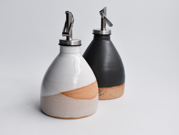Olive Oil Dispenser Handmade Basic Ceramic Bottle Vinegar salad dressing container Kitchen Storage unglazed Pottery Mini cruet