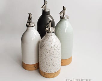 Olive Oil Dispenser Handmade Basic Ceramic Bottle Vinegar salad dressing container Kitchen Storage unglazed Pottery