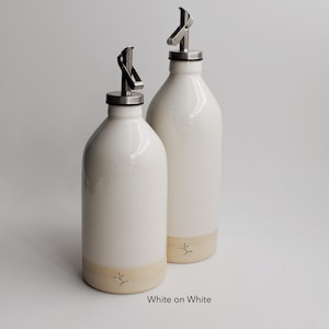 Olive Oil Dispenser Handmade Basic Ceramic Bottle Vinegar salad dressing container Kitchen Storage unglazed Pottery White on White
