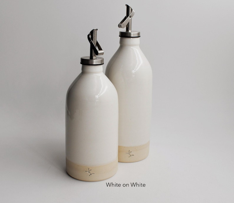 Olive Oil Dispenser Handmade Basic Ceramic Bottle Vinegar salad dressing container Kitchen Storage unglazed Pottery White on White