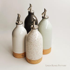 Olive Oil Dispenser Handmade Basic Ceramic Bottle Vinegar salad dressing container Kitchen Storage unglazed Pottery