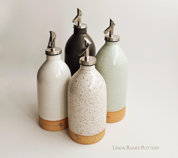 Olive Oil Dispenser Handmade Basic Ceramic Bottle Vinegar salad dressing container Kitchen Storage unglazed Pottery