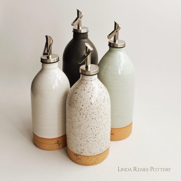 Olive Oil Dispenser Handmade Basic Ceramic Bottle Vinegar salad dressing container Kitchen Storage unglazed Pottery