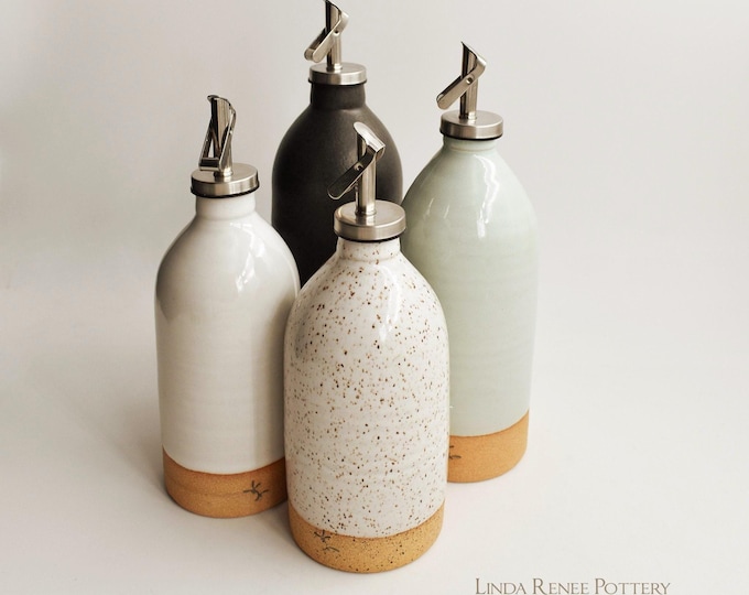 Olive Oil Dispenser Handmade Basic Ceramic Bottle Vinegar salad dressing container Kitchen Storage unglazed Pottery