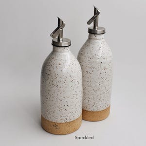 Olive Oil Dispenser Handmade Basic Ceramic Bottle Vinegar salad dressing container Kitchen Storage unglazed Pottery Speckled White