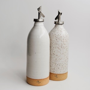 Olive Oil Dispenser Handmade Basic Ceramic Bottle Vinegar salad dressing container Kitchen Storage unglazed Pottery image 9