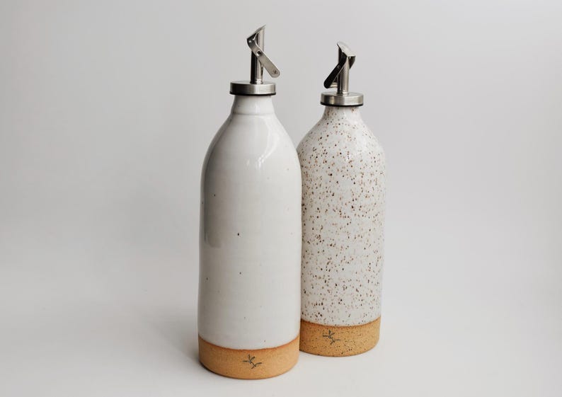 Olive Oil Dispenser Handmade Basic Ceramic Bottle Vinegar salad dressing container Kitchen Storage unglazed Pottery image 9
