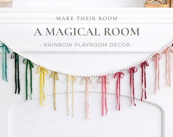 Kids Room Wall Decor Garland • Rainbow Velvet Bow Garland • Playroom Decor • Colorful Wall Hanging • Girls Room Decor • Boho Kids Decor
