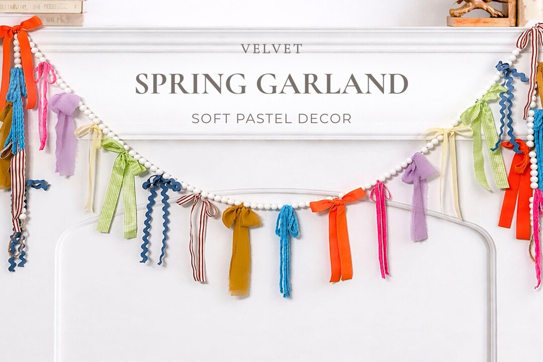 Spring Garland • Pastel Ribbon Garland • Easter Decor • Colorful Bow ...