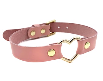 Baby Pink Collar, Gold Heart Ring, DDLG BDSM, Baby Pink DDLG Collar, Plus Size Choker, Submissive Day Collar