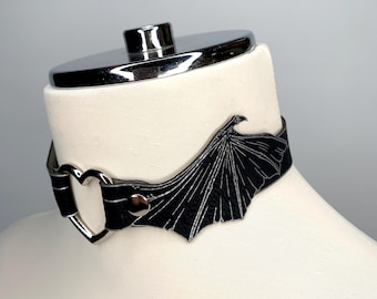 Bat Wing Heart Collar, Vegan Leather Bat Choker