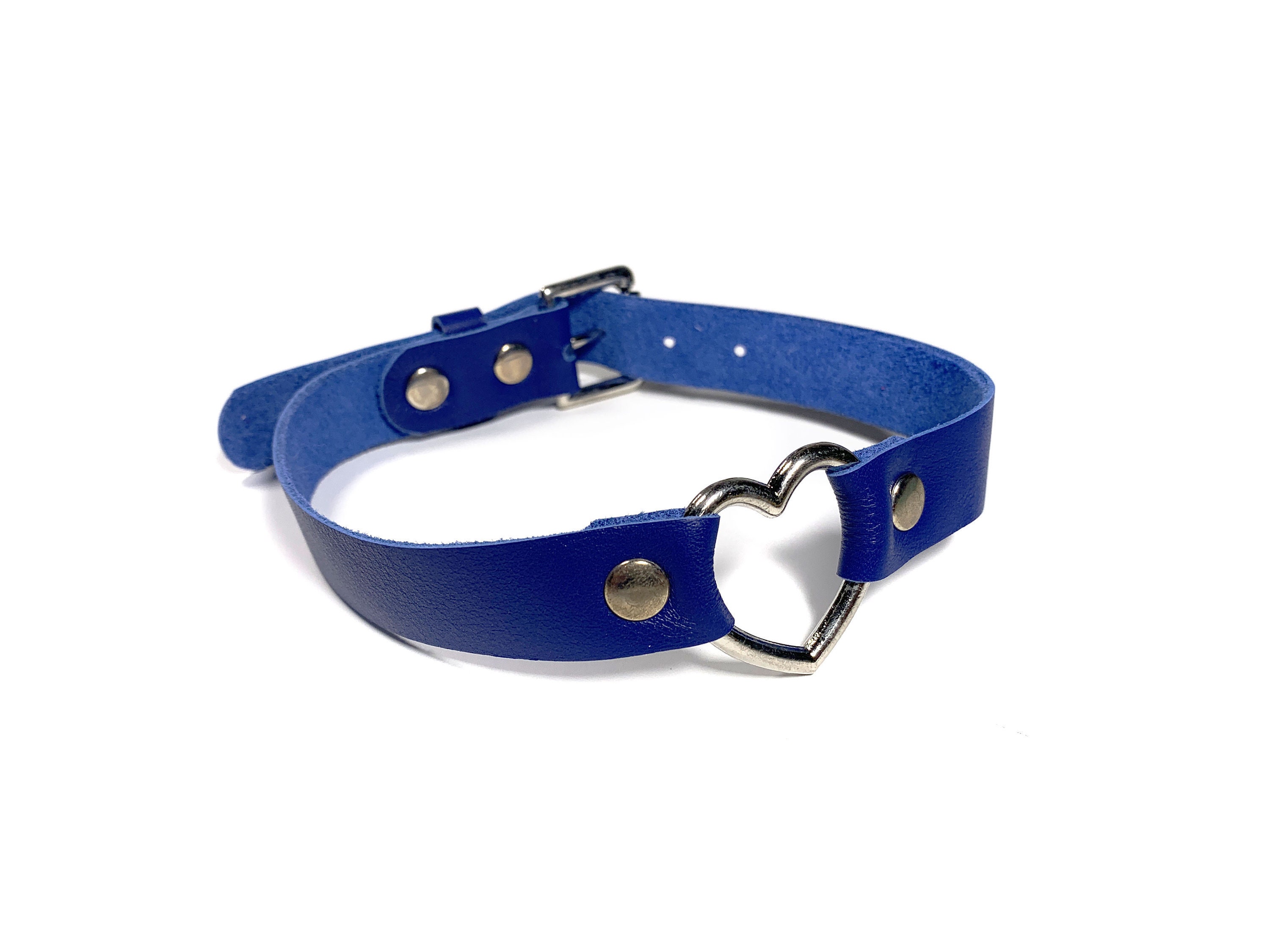 Blue Heart Collar Leather Bdsm Day Collar Plus Size Choker