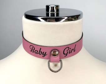 Baby Girl Heart Collar, Vegan Leather Choker, Custom Collar