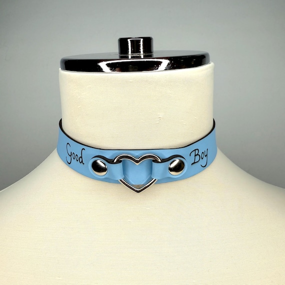 Good Boy Heart Collar, Vegan Leather Choker, Custom Collar