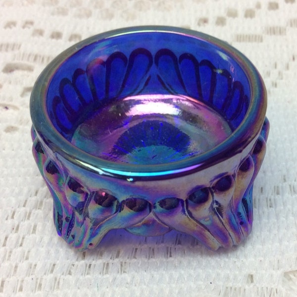 Salt Cellar Caprice Pattern in Cobalt Blue Carnival Glass - RARE