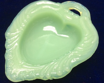 Salt Cellar Heart Shape in Jade Green Color Glass