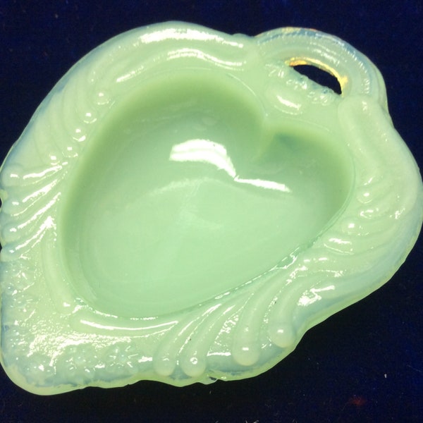 Salt Cellar Heart Shape in Jade Green Color Glass