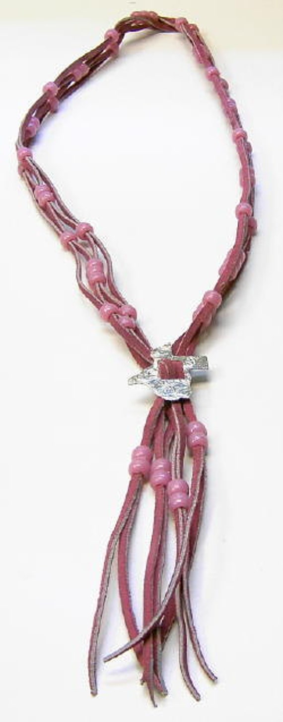 Western Leather & Bead Necklace in Rose