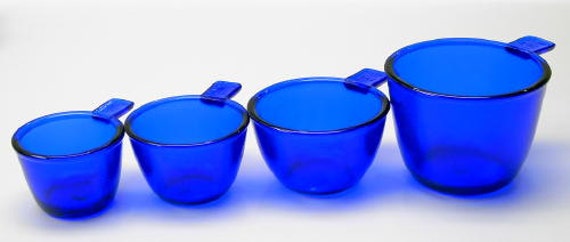 Cobalt Blue Glass 4 Piece Nesting Measuring Cup Set W/ Markers