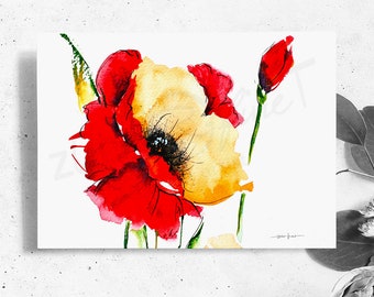 Postkarte  BLUMENAQUARELL - Blumenpostkarte - Rote MOHNBLUME Klatschmohn - Blumenbild Kunstpostkarte - wähle aus 25 BLUMEN