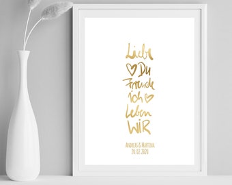 Personalisiertes Poster LIEBE ich Du WIR - optionale GOLD Veredelung - Geschenk zur Hochzeit, Geburt - Weihnachtsgeschenk - Hochzeitsbild