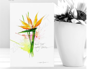 Postkarte  BLUMENAQUARELL - Blumenpostkarte - Mini Kunstdruck - Blumenbild - STRELIZIE - wähle aus 25 MOTIVEN