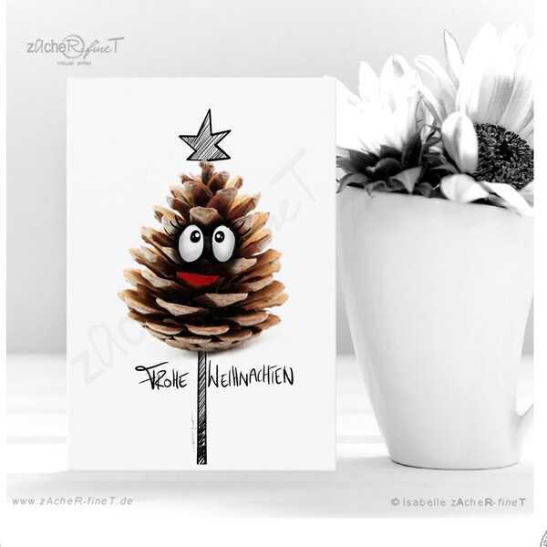 Weihnachtskarte Tannenzapfen - FROHE WEIHNACHTEN - fröhliche Postkarte zum Fest für Deine Weihnachtspost
