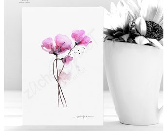 Postkarte  BLUMENAQUARELL - Blumenpostkarte - Mini Kunstdruck - Blumenbild - Aquarell Blume in Rosé - wähle aus 25 BLUMEN