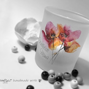 Kerzenglas WELTLIEBSTE MAMA | Teelichthalter  Blumen Mohn | Geschenk  | Kerzenhalter Glas | Vase | Bonbonglas WINDLICHT - personalisierbar